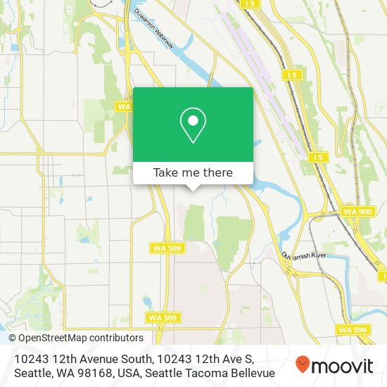 Mapa de 10243 12th Avenue South, 10243 12th Ave S, Seattle, WA 98168, USA