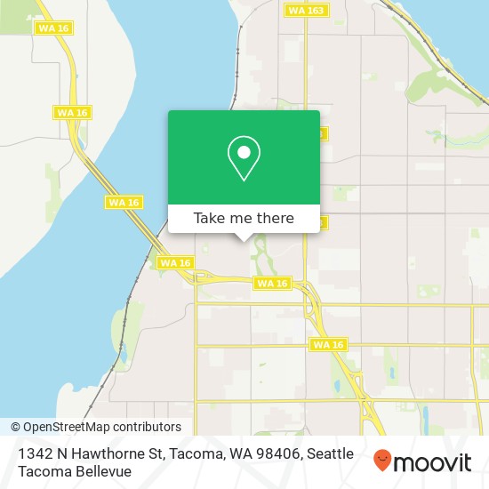 Mapa de 1342 N Hawthorne St, Tacoma, WA 98406