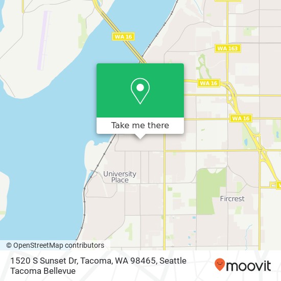 Mapa de 1520 S Sunset Dr, Tacoma, WA 98465