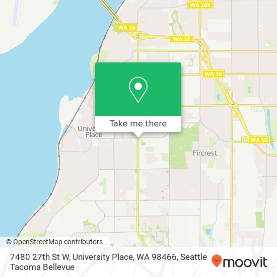 Mapa de 7480 27th St W, University Place, WA 98466