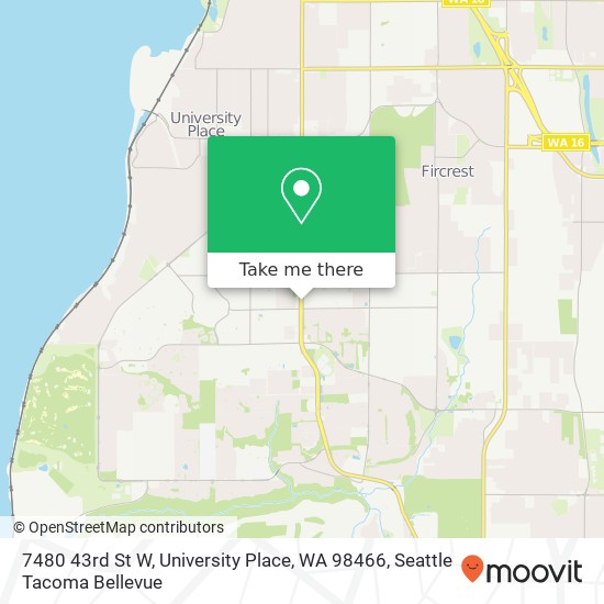 Mapa de 7480 43rd St W, University Place, WA 98466