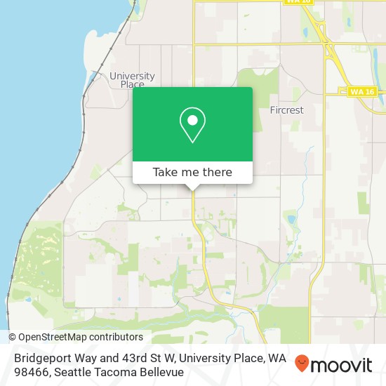 Mapa de Bridgeport Way and 43rd St W, University Place, WA 98466