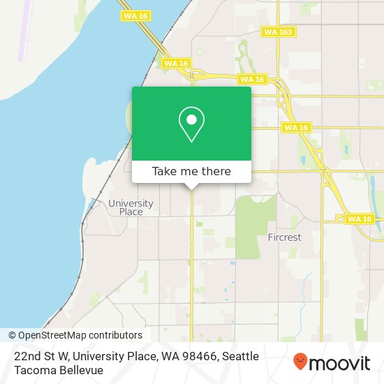 Mapa de 22nd St W, University Place, WA 98466