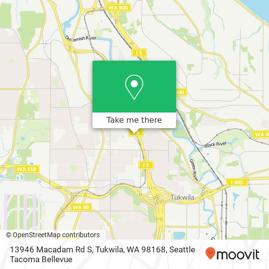 Mapa de 13946 Macadam Rd S, Tukwila, WA 98168