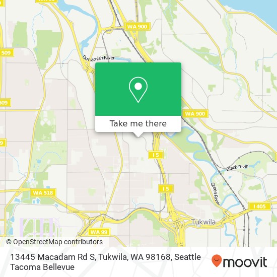 Mapa de 13445 Macadam Rd S, Tukwila, WA 98168