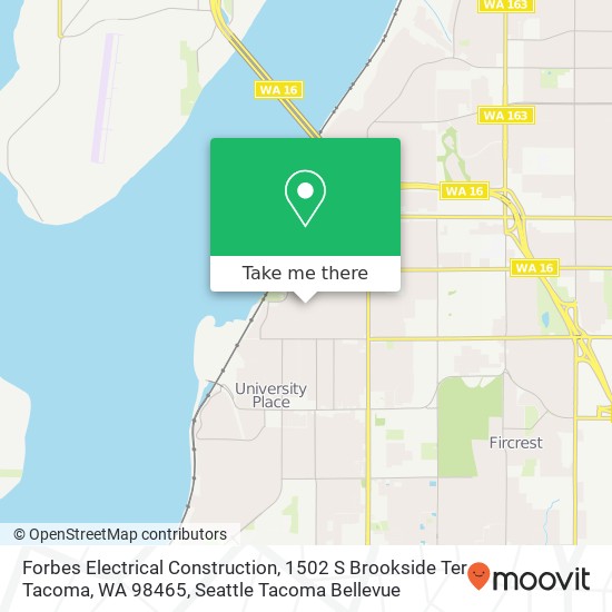 Mapa de Forbes Electrical Construction, 1502 S Brookside Ter Tacoma, WA 98465