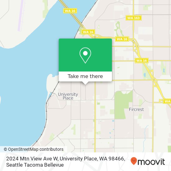 Mapa de 2024 Mtn View Ave W, University Place, WA 98466