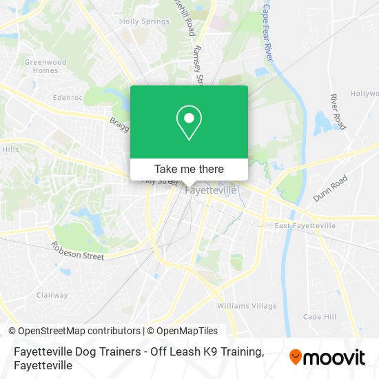 Fayetteville Dog Trainers - Off Leash K9 Training map