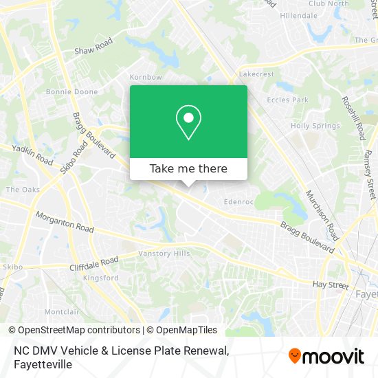 Mapa de NC DMV Vehicle & License Plate Renewal