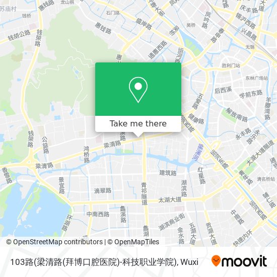 103路(梁清路(拜博口腔医院)-科技职业学院) map