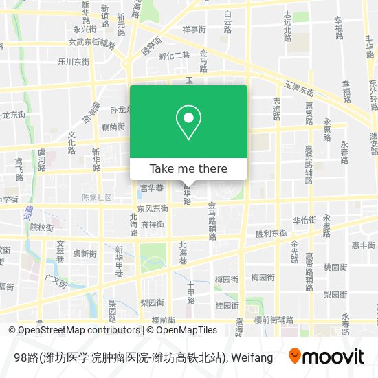 98路(潍坊医学院肿瘤医院-潍坊高铁北站) map