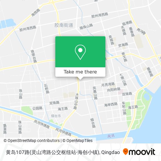 黄岛107路(灵山湾路公交枢纽站-海创小镇) map