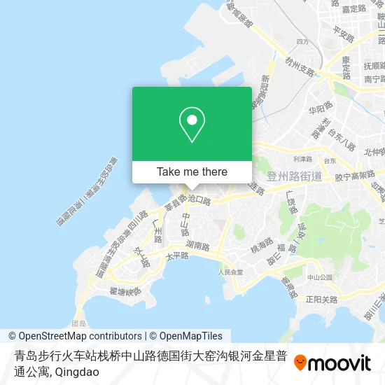 青岛步行火车站栈桥中山路德国街大窑沟银河金星普通公寓 map