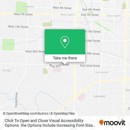 Click To Open and Close Visual Accessibility Options. the Options Include Increasing Font-Size and map