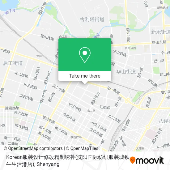 Korean服装设计修改精制绣补(沈阳国际纺织服装城铁牛生活港店) map