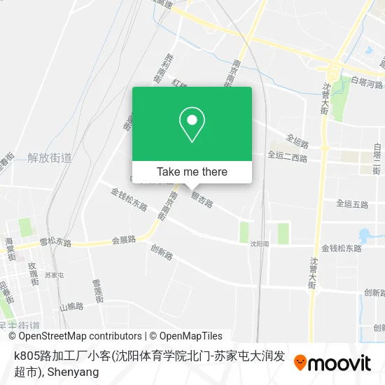 k805路加工厂小客(沈阳体育学院北门-苏家屯大润发超市) map