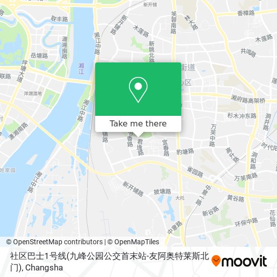社区巴士1号线(九峰公园公交首末站-友阿奥特莱斯北门) map