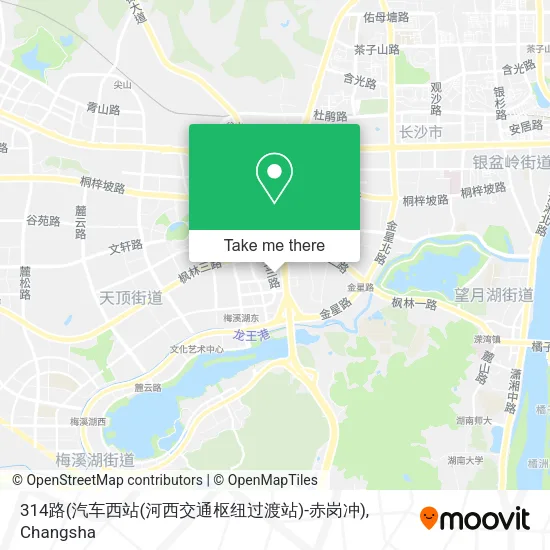 314路(汽车西站(河西交通枢纽过渡站)-赤岗冲) map