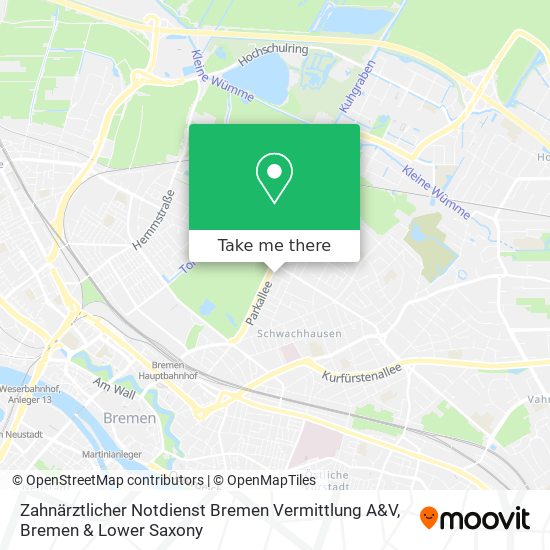 Карта Zahnärztlicher Notdienst Bremen Vermittlung A&V