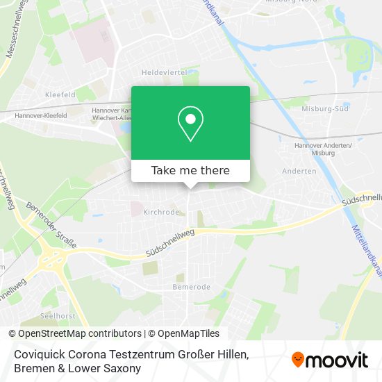 Coviquick Corona Testzentrum Großer Hillen map