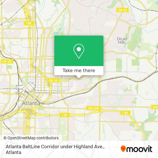 Mapa de Atlanta BeltLine Corridor under Highland Ave.