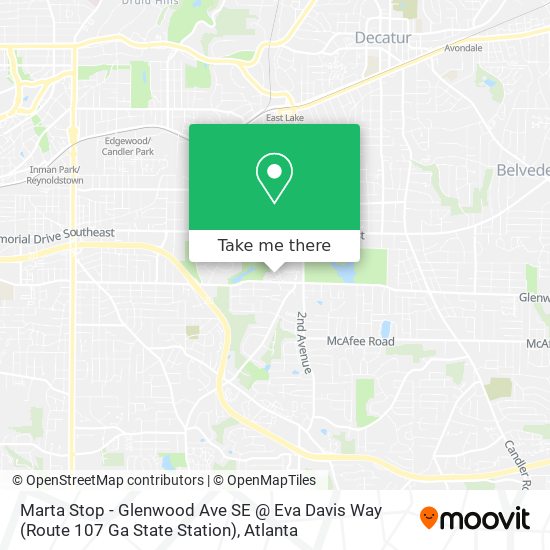 Mapa de Marta Stop - Glenwood Ave SE @ Eva Davis Way (Route 107 Ga State Station)