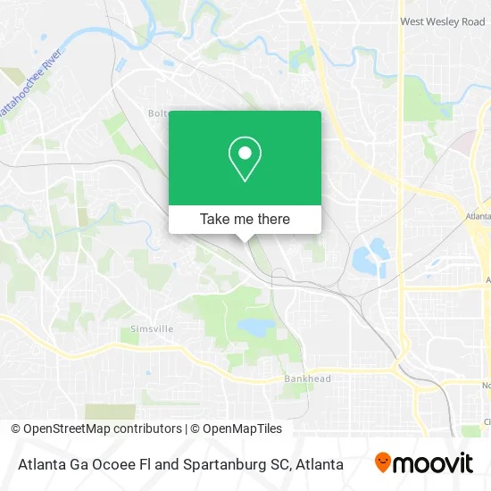 Atlanta Ga Ocoee Fl and Spartanburg SC map