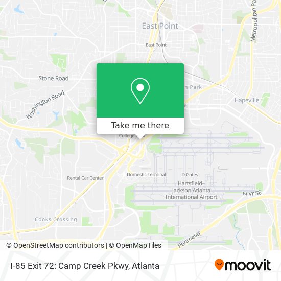 I-85 Exit 72: Camp Creek Pkwy map