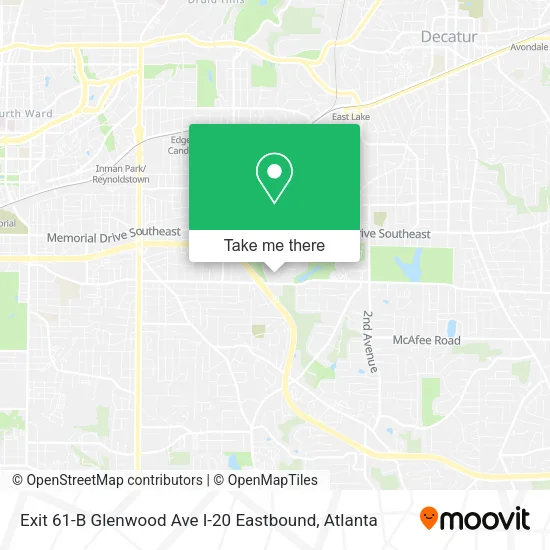 Exit 61-B Glenwood Ave I-20 Eastbound map