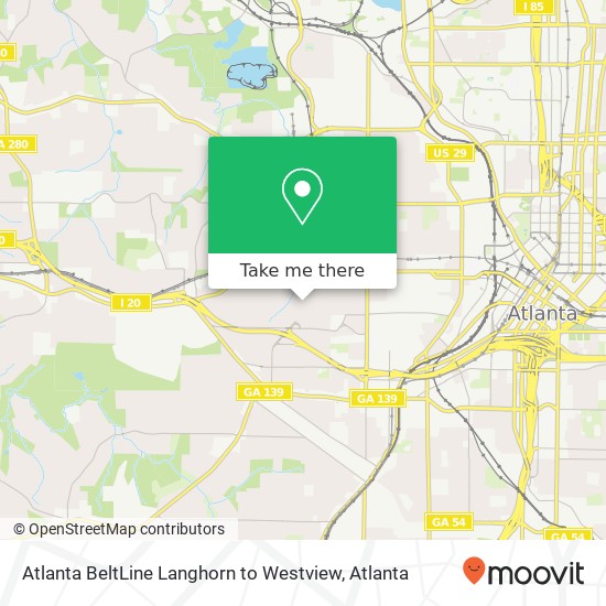 Atlanta BeltLine Langhorn to Westview map