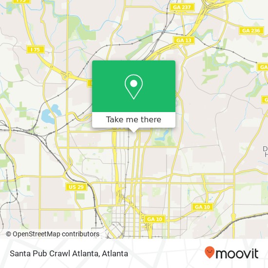 Santa Pub Crawl Atlanta map