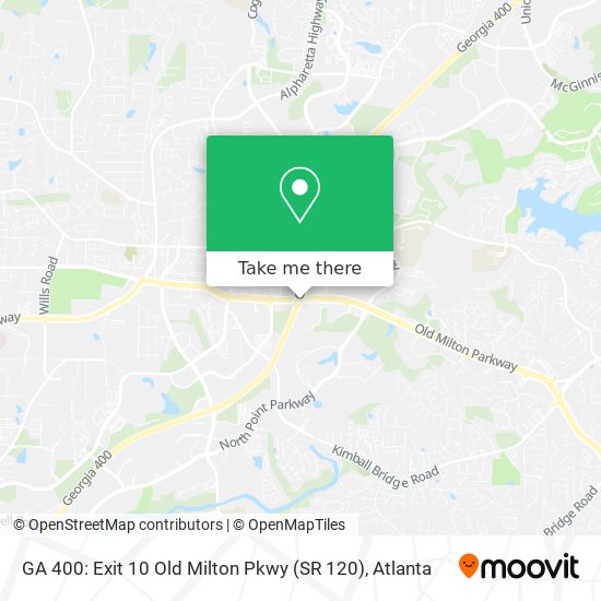GA 400: Exit 10 Old Milton Pkwy (SR 120) map