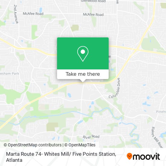 Marta Route 74- Whites Mill/ Five Points Station map