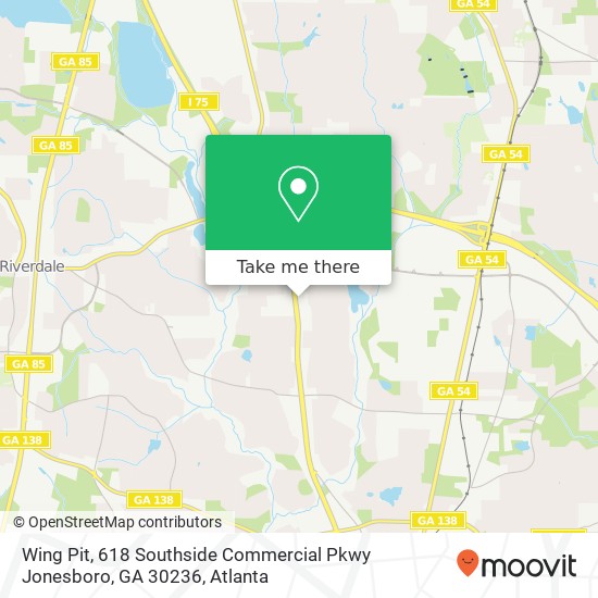Mapa de Wing Pit, 618 Southside Commercial Pkwy Jonesboro, GA 30236
