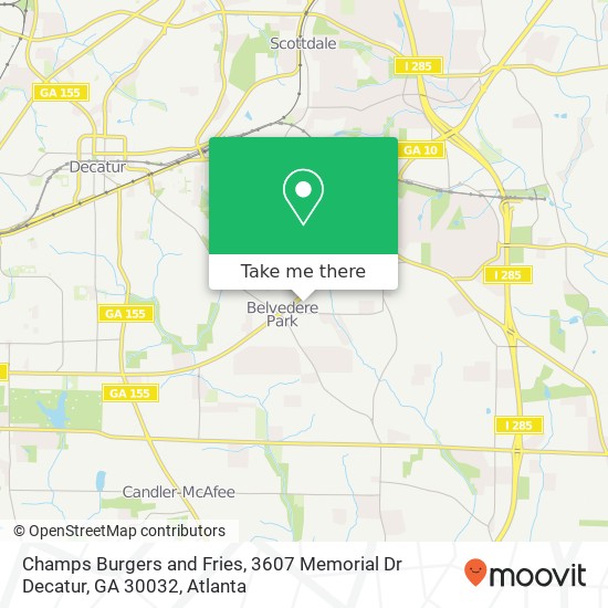 Mapa de Champs Burgers and Fries, 3607 Memorial Dr Decatur, GA 30032