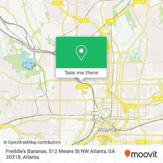 Mapa de Freddie's Bananas, 512 Means St NW Atlanta, GA 30318