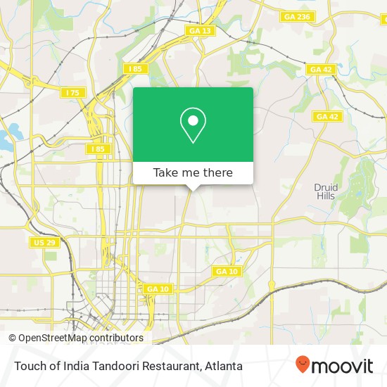 Mapa de Touch of India Tandoori Restaurant, 931 Monroe Dr NE Atlanta, GA 30308