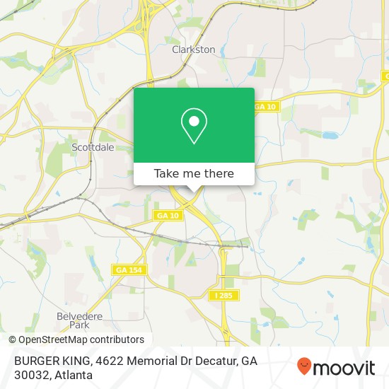 Mapa de BURGER KING, 4622 Memorial Dr Decatur, GA 30032