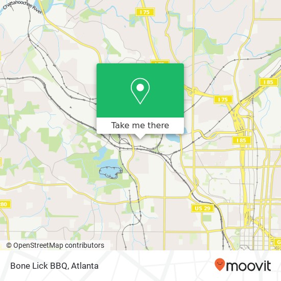 Mapa de Bone Lick BBQ, 1133 Huff Rd NW Atlanta, GA 30318