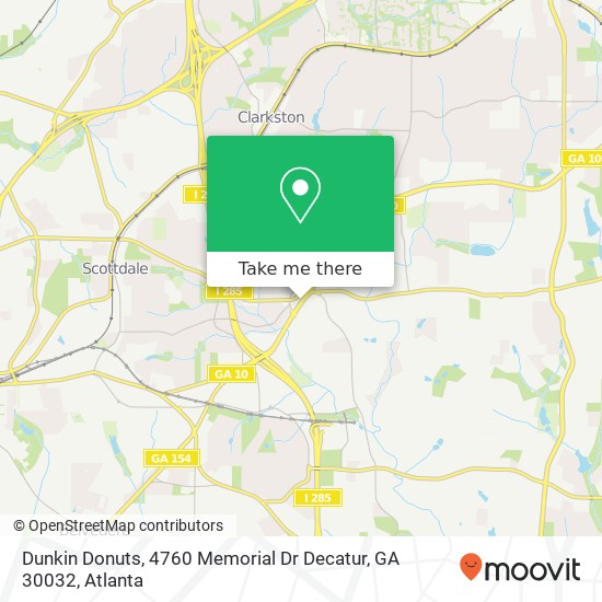 Mapa de Dunkin Donuts, 4760 Memorial Dr Decatur, GA 30032