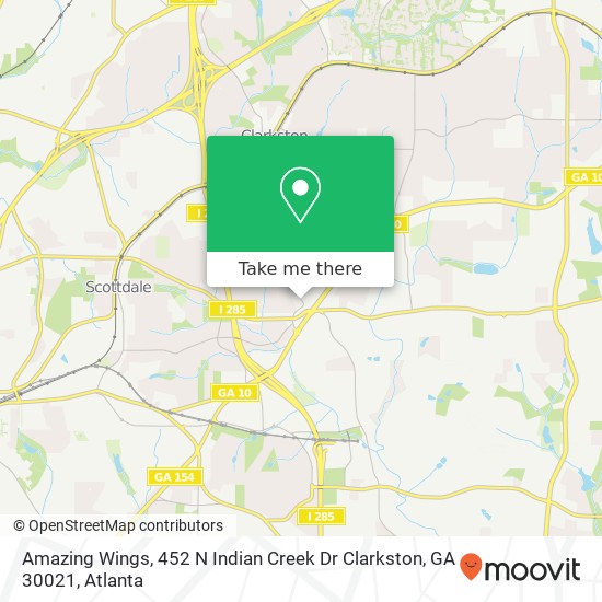 Mapa de Amazing Wings, 452 N Indian Creek Dr Clarkston, GA 30021