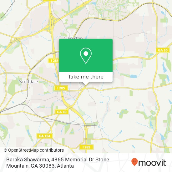 Mapa de Baraka Shawarma, 4865 Memorial Dr Stone Mountain, GA 30083