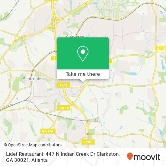 Mapa de Lidet Restaurant, 447 N Indian Creek Dr Clarkston, GA 30021
