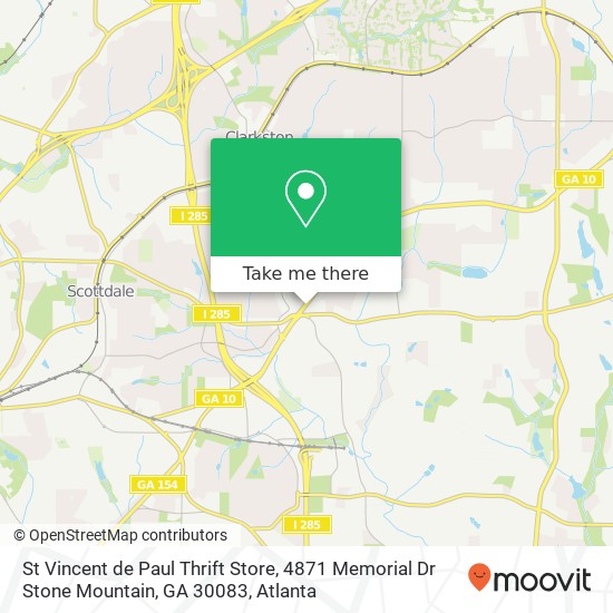 Mapa de St Vincent de Paul Thrift Store, 4871 Memorial Dr Stone Mountain, GA 30083