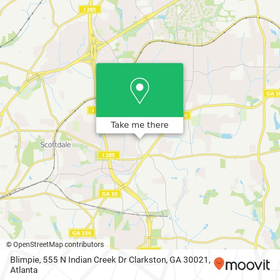 Mapa de Blimpie, 555 N Indian Creek Dr Clarkston, GA 30021