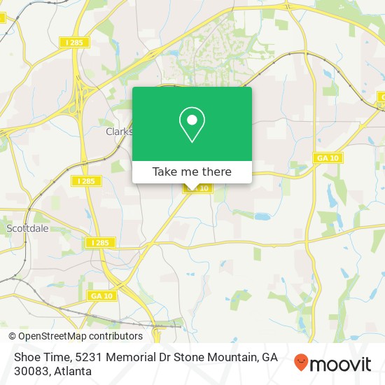 Mapa de Shoe Time, 5231 Memorial Dr Stone Mountain, GA 30083
