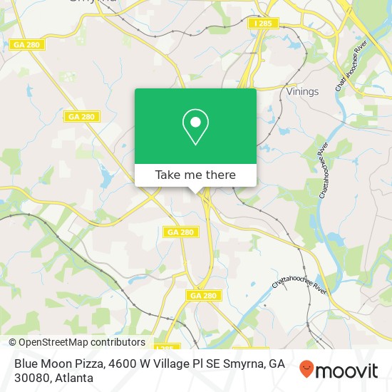 Mapa de Blue Moon Pizza, 4600 W Village Pl SE Smyrna, GA 30080