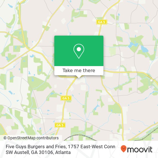 Mapa de Five Guys Burgers and Fries, 1757 East-West Conn SW Austell, GA 30106