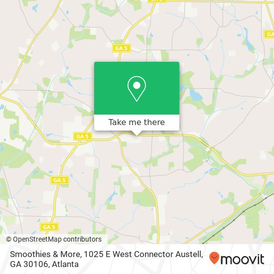 Mapa de Smoothies & More, 1025 E West Connector Austell, GA 30106