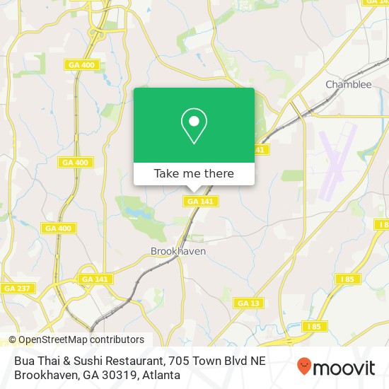 Mapa de Bua Thai & Sushi Restaurant, 705 Town Blvd NE Brookhaven, GA 30319